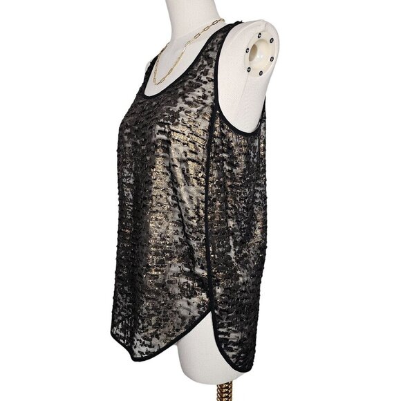 Kenneth Cole New York Cora Blouse Sheer Textured Gold Sleeveless Tunic Women S - Picture 9 of 13